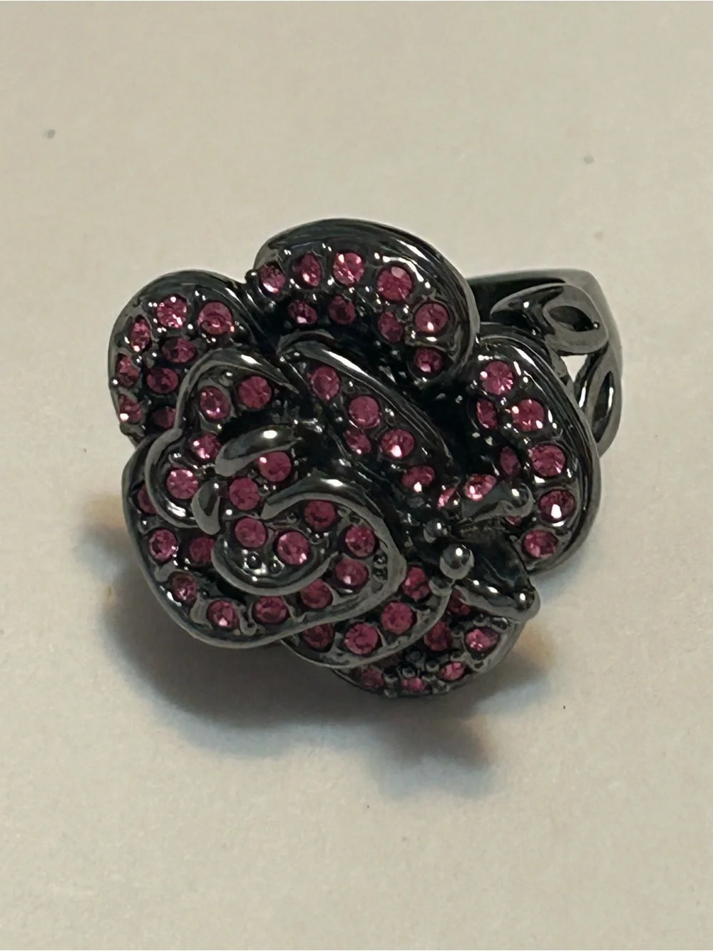 Park Lane Pink Crystal Floral Cocktail Ring With Miniature Corner Butterfly